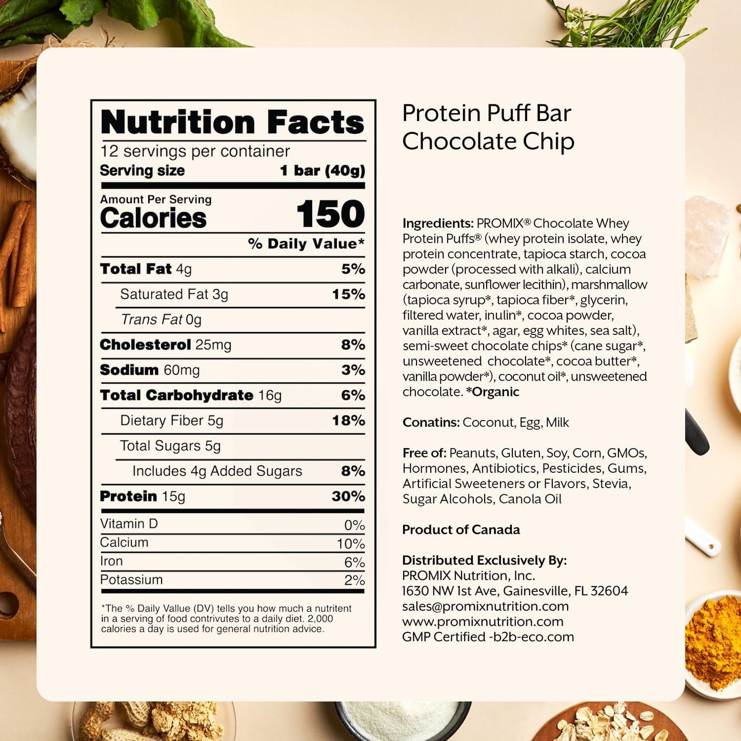 ProMix Nutrition Chocolate Chip Marshmallow Protein Puff Bars 12-Pack - Healthy On-the-Go Snack - High Protein, Low Calorie, Non-GMO Gluten-Free Option