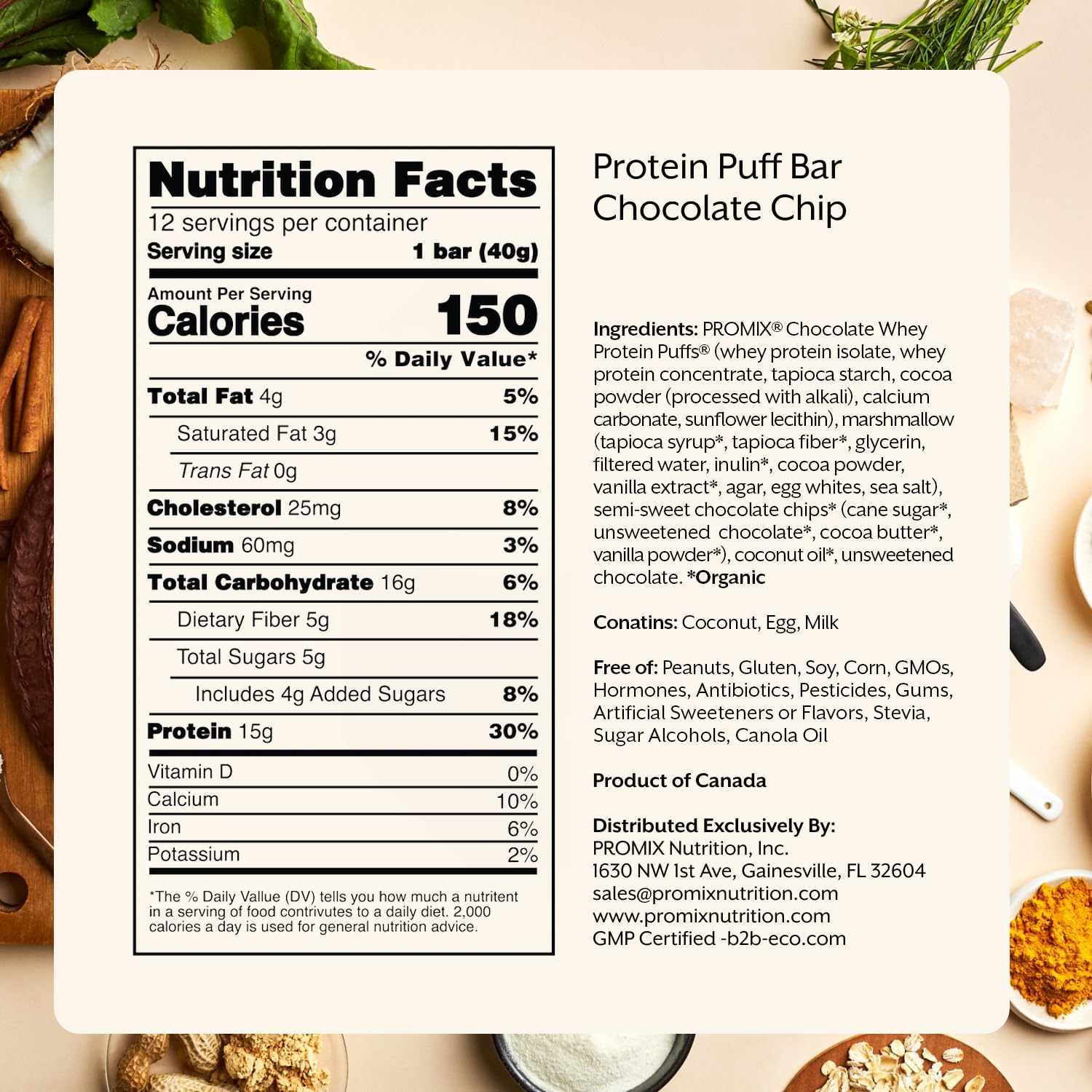 ProMix Nutrition Chocolate Chip Marshmallow Protein Puff Bars 12-Pack - Healthy On-the-Go Snack - High Protein, Low Calorie, Non-GMO Gluten-Free Option