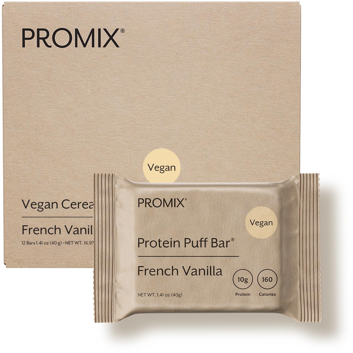 Promix Nutrition French Vanilla Vegan Protein Puff Bars | High Protein, Low Calorie Marshmallow Crispy Treat | Kosher, Soy Free
