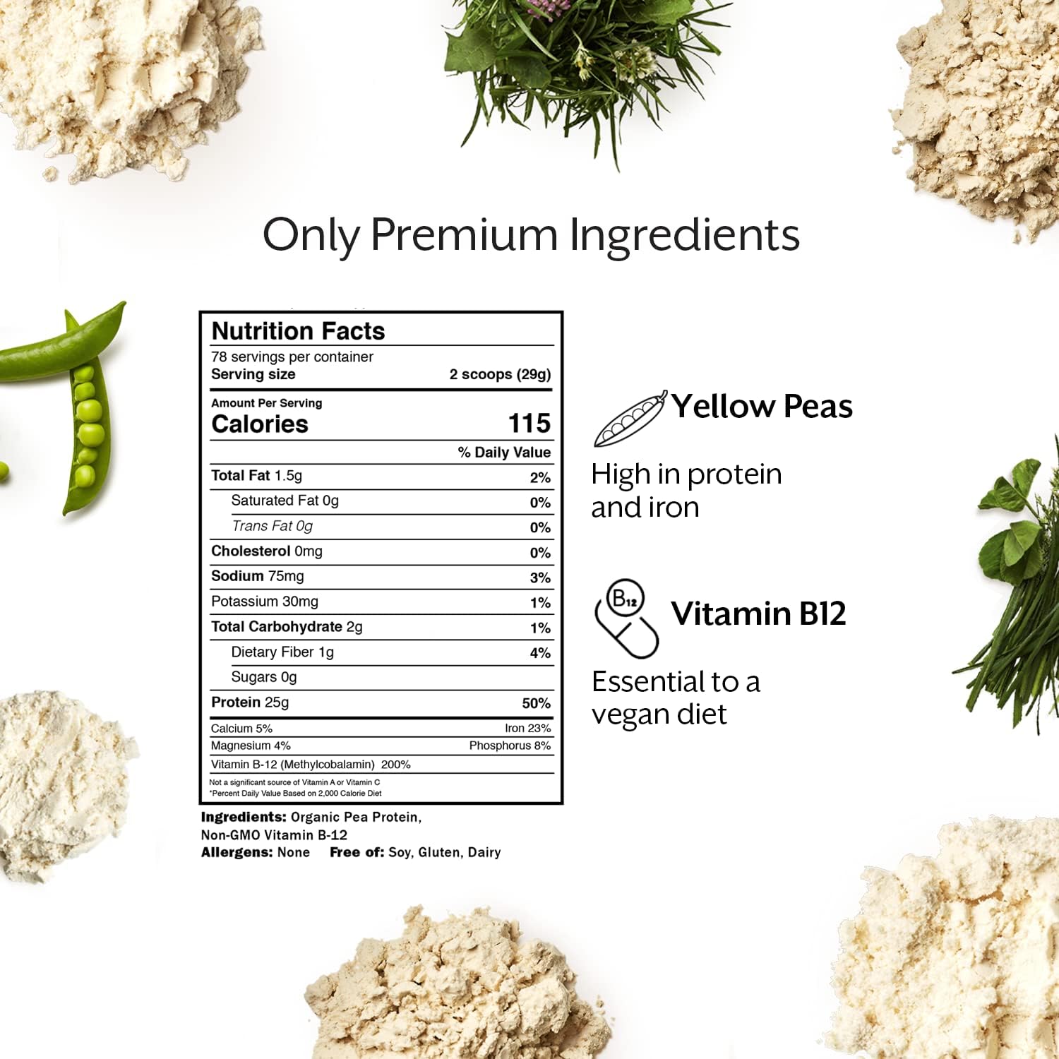 ProMix Nutrition Plant-Based Vegan Protein Powder, Unflavored - 5lb Bulk - Pea Protein & Vitamin B-12 - Gluten-Free - Ideal for Post Workout Shakes, Smoothies, Baking & Cooking