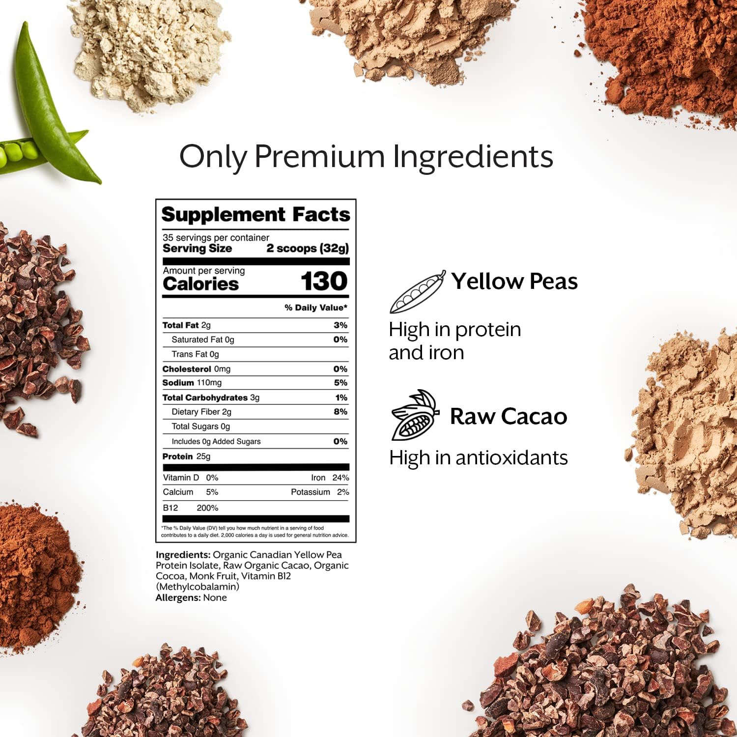 ProMix Plant-Based Vegan Protein Powder, Raw Chocolate - 2.5lb Bulk - Pea Protein with Vitamin B-12 - Post Workout Nutrition & Smoothie Mix - Gluten-Free