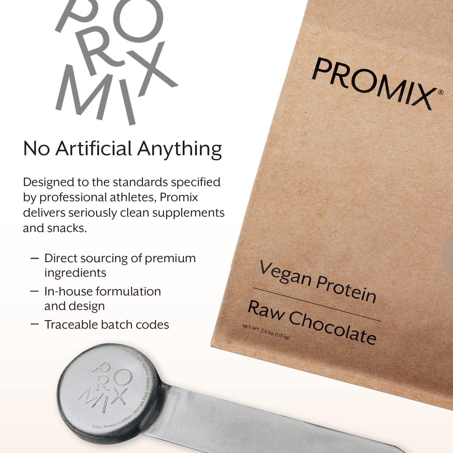 ProMix Plant-Based Vegan Protein Powder, Raw Chocolate - 2.5lb Bulk - Pea Protein with Vitamin B-12 - Post Workout Nutrition & Smoothie Mix - Gluten-Free