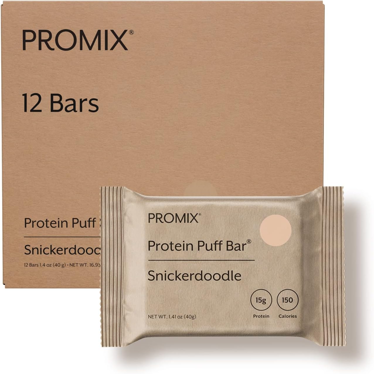 Promix Protein Puff Bars 12-Pack Snickerdoodle & Marshmallow Crispy Treat - Healthy High Protein Snack - Non-GMO & Gluten-Free