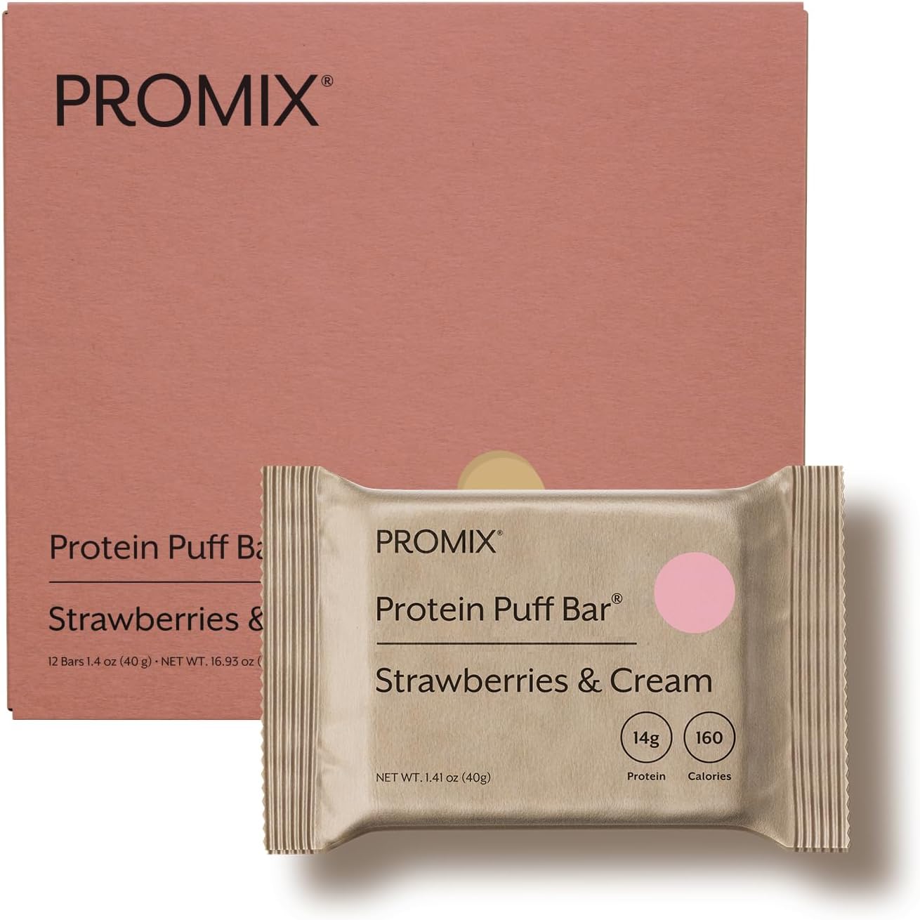 Promix Whey Protein Isolate Puff Bar - 12 Count Strawberries & Cream Flavor | Low Carb Healthy Snack with Egg Whites | Grass Fed, Gluten Free, Low Sugar, Soy Free - BoostGo Australia