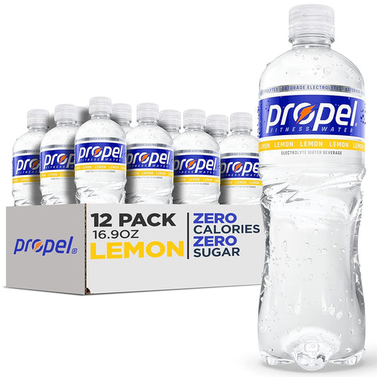 Propel Lemon Zero Calorie Sports Water with Electrolytes & Vitamins C&E, 16.9oz Bottles (12 Pack)