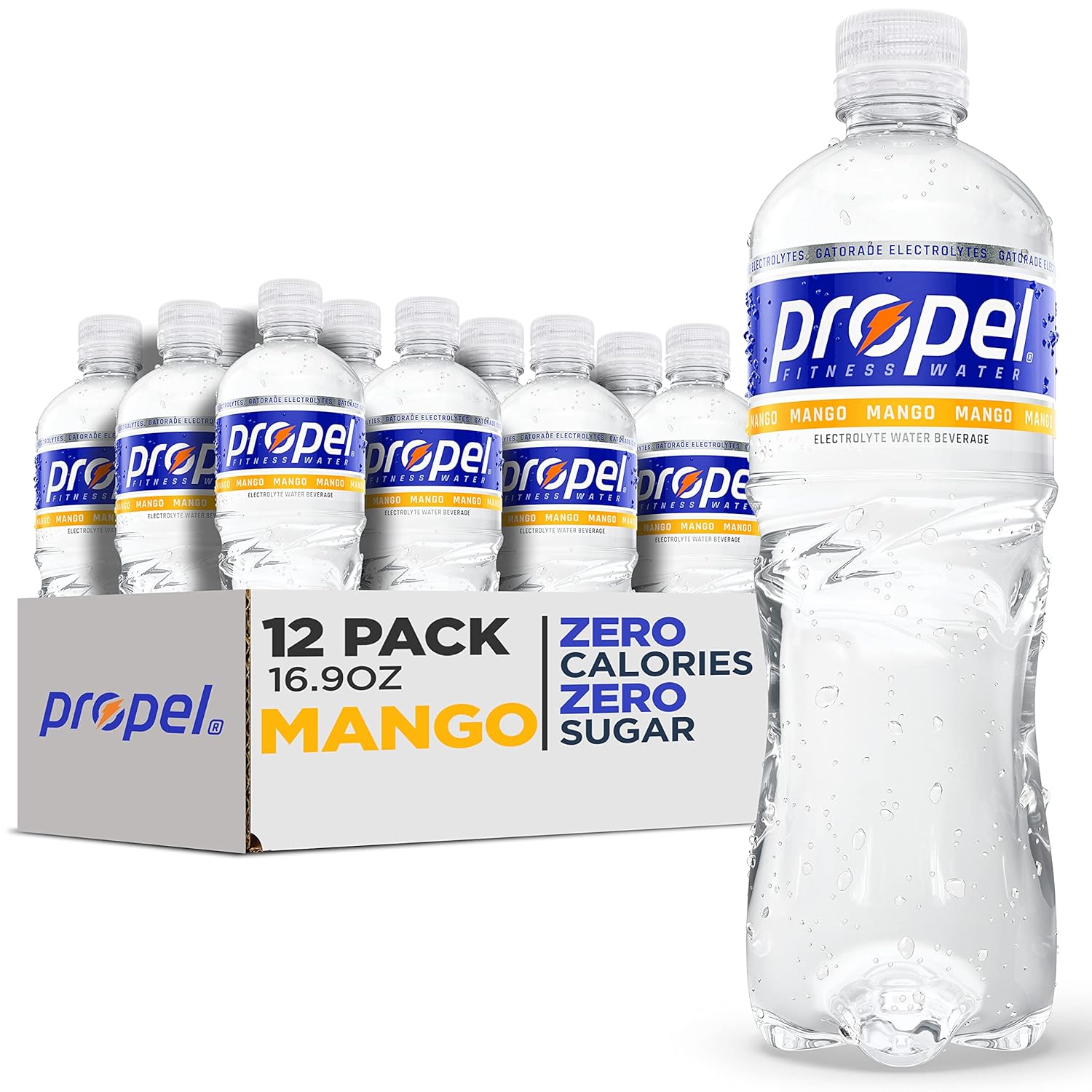 Propel Mango Zero Calorie Water Beverage with Electrolytes & Vitamins C&E - 16.9 Fl Oz (12 Pack)