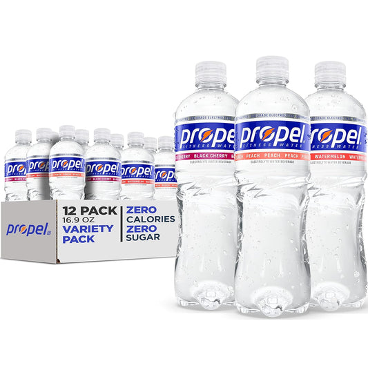 Propel Zero Calorie Sports Water Variety Pack 2.0 - 3 Flavors, Electrolytes, Vitamins C&E - 16.9 Fl Oz (12 Count)