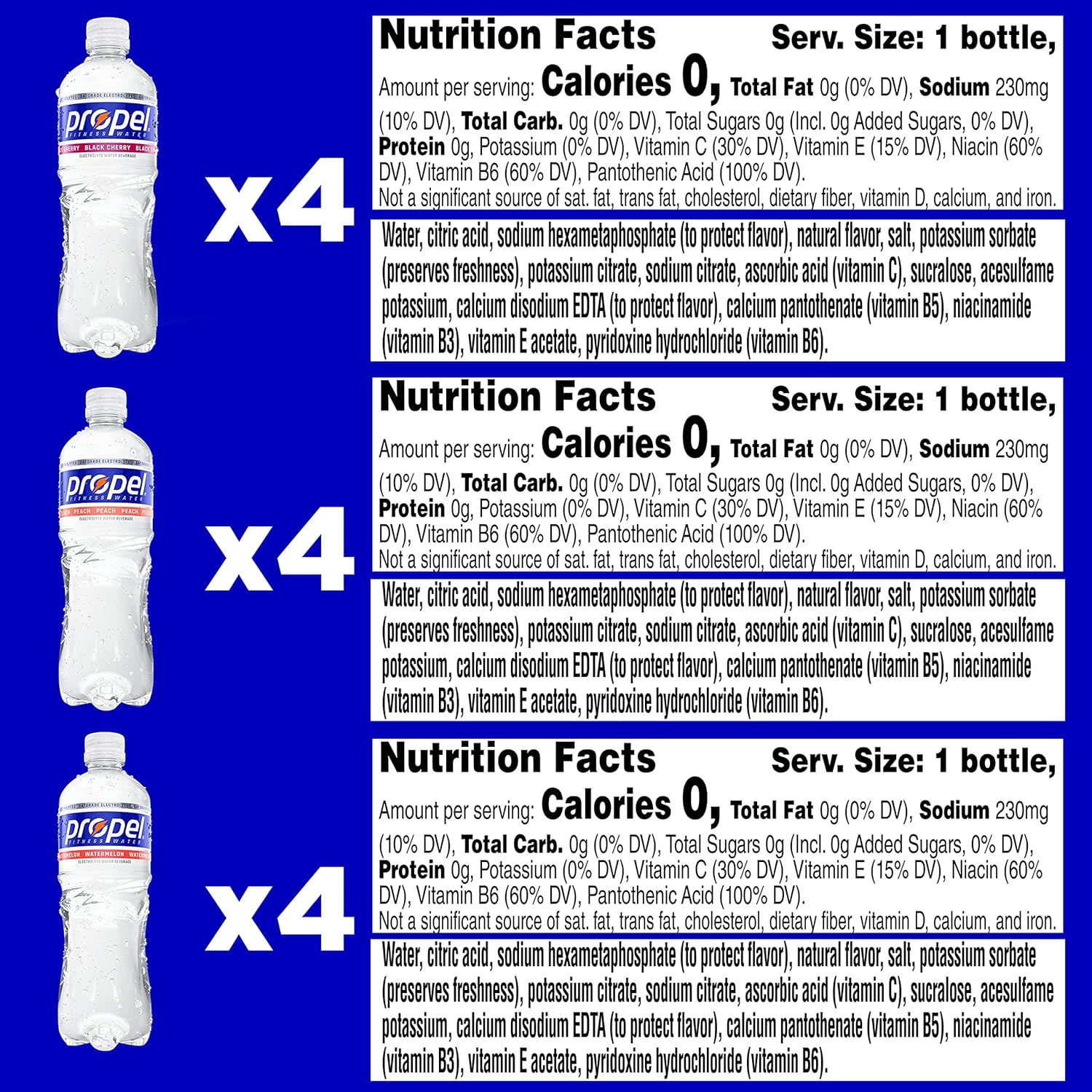 Propel Zero Calorie Sports Water Variety Pack 2.0 - 3 Flavors, Electrolytes, Vitamins C&E - 16.9 Fl Oz (12 Count)