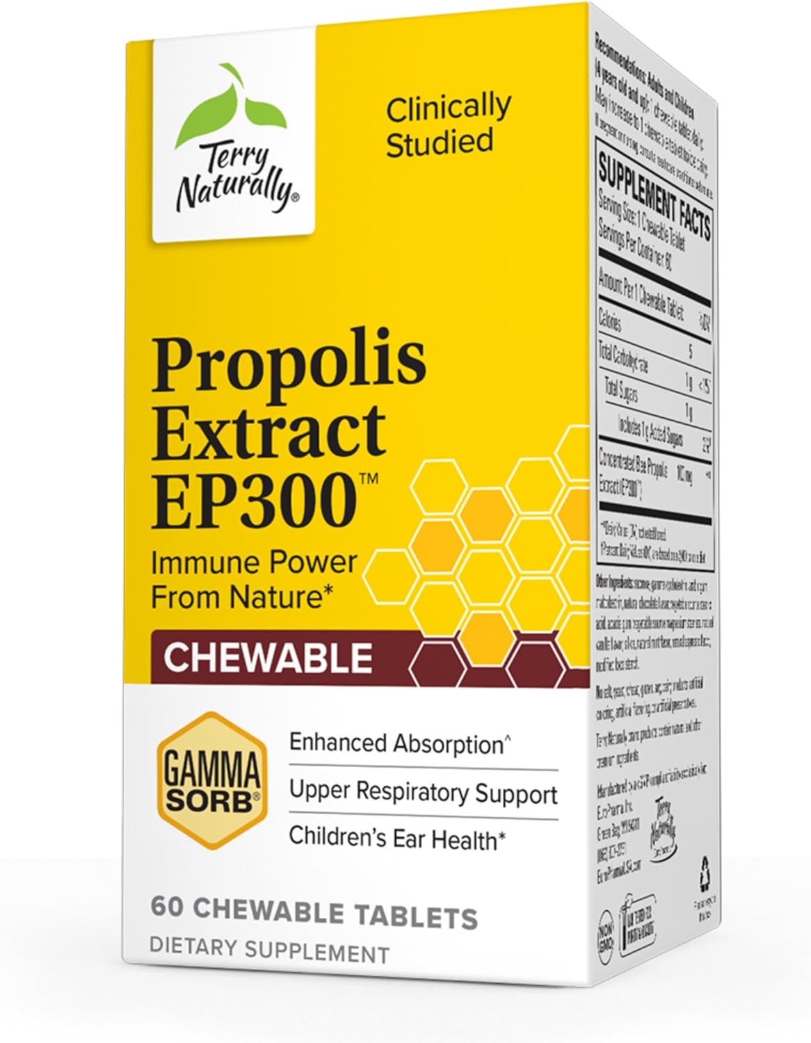 Propolis Extract EP300 Chewable Tablets - Immune Support for Kids & Adults - Non-GMO Bee Propolis Supplement - 60 Tablets