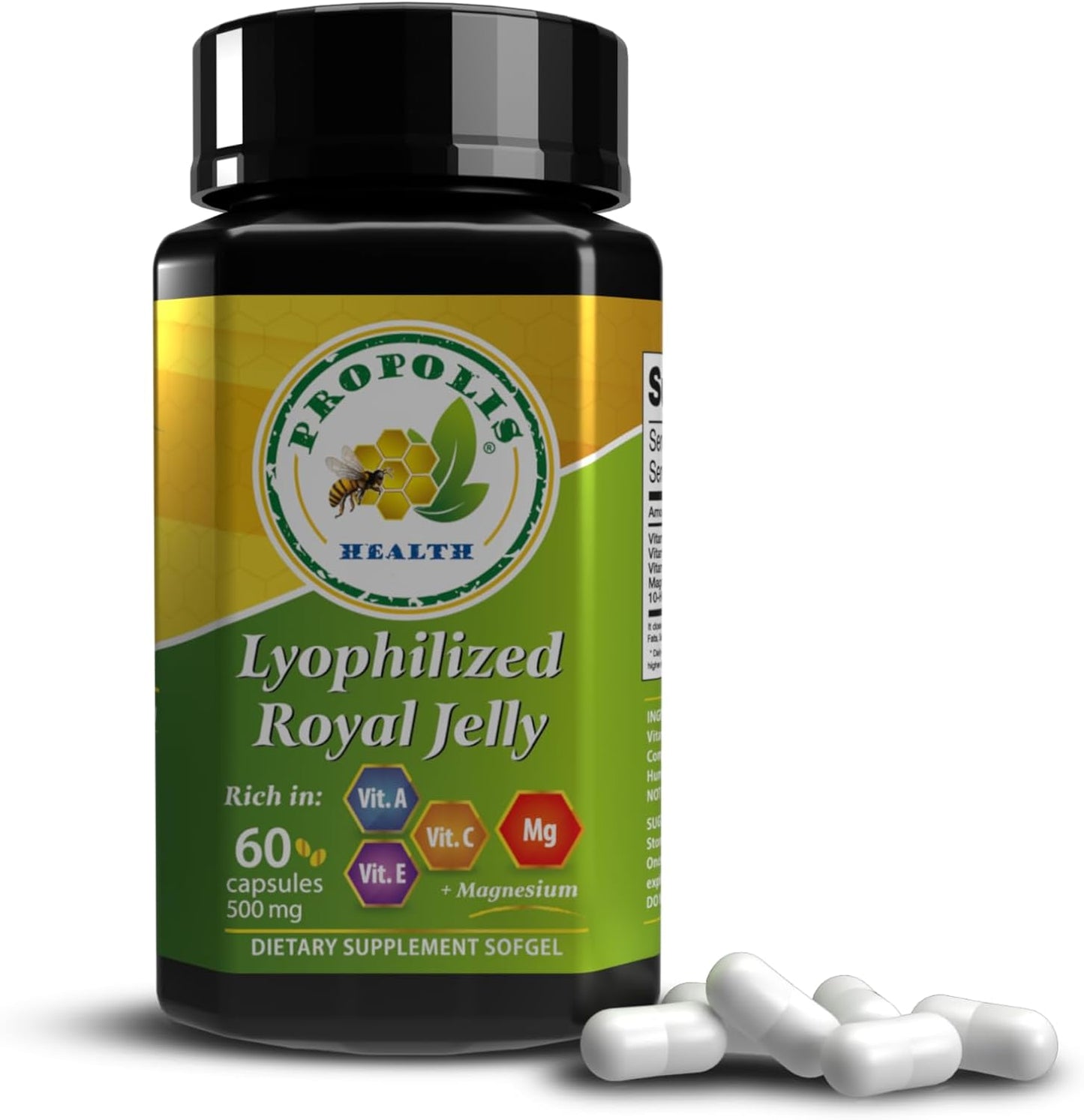Propolis Health Pure Royal Jelly Capsules with 15mg 10-HDA, 300mg Magnesium - Brain Fuel Supplement for Immune and Cognitive Support - Boost Brain Functions