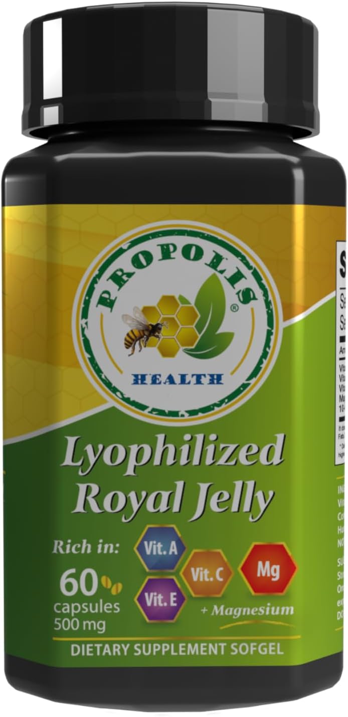 Propolis Health Pure Royal Jelly Capsules with 15mg 10-HDA, 300mg Magnesium - Brain Fuel Supplement for Immune and Cognitive Support - Boost Brain Functions