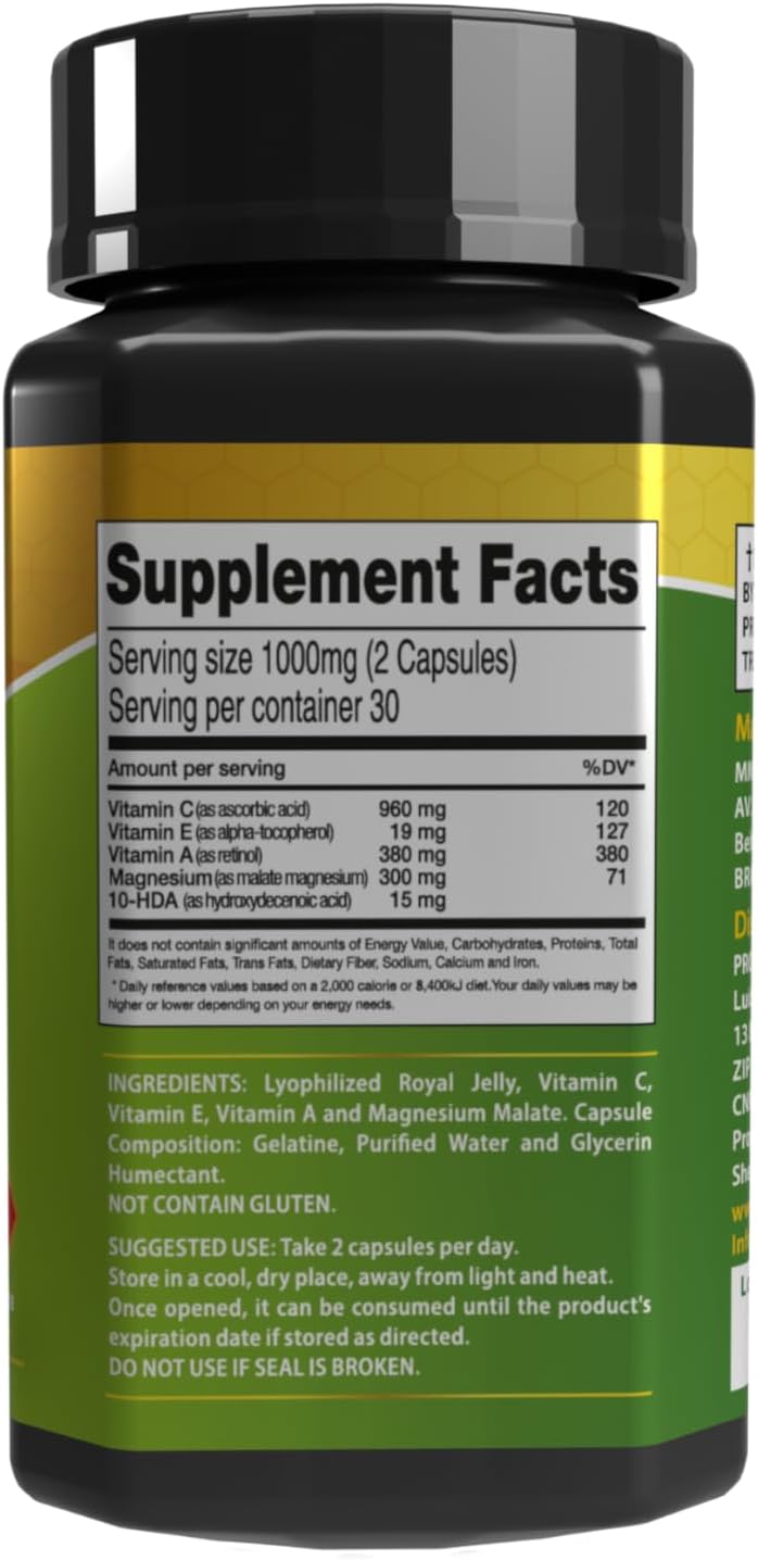 Propolis Health Pure Royal Jelly Capsules with 15mg 10-HDA, 300mg Magnesium - Brain Fuel Supplement for Immune and Cognitive Support - Boost Brain Functions