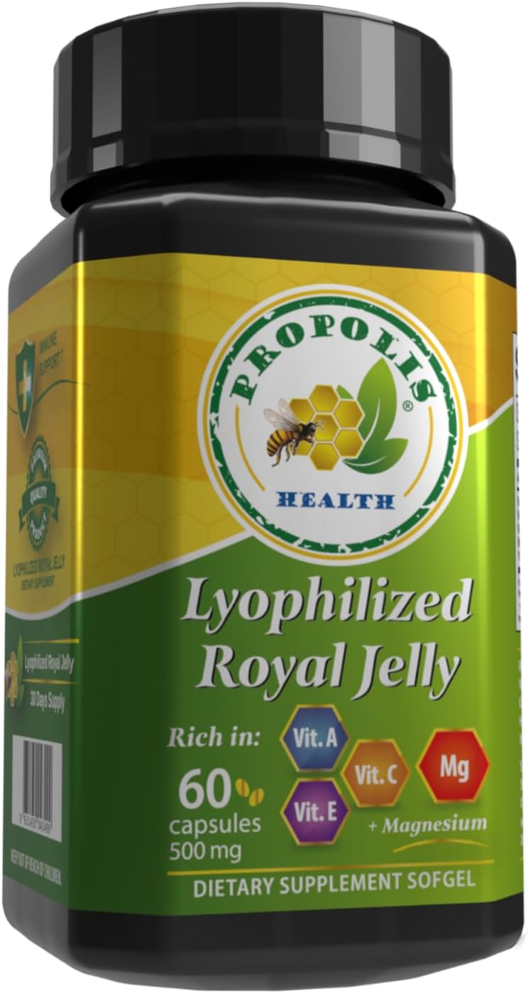 Propolis Health Pure Royal Jelly Capsules with 15mg 10-HDA, 300mg Magnesium - Brain Fuel Supplement for Immune and Cognitive Support - Boost Brain Functions