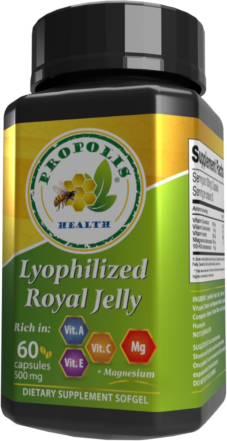 Propolis Health Pure Royal Jelly Capsules with 15mg 10-HDA, 300mg Magnesium - Brain Fuel Supplement for Immune and Cognitive Support - Boost Brain Functions