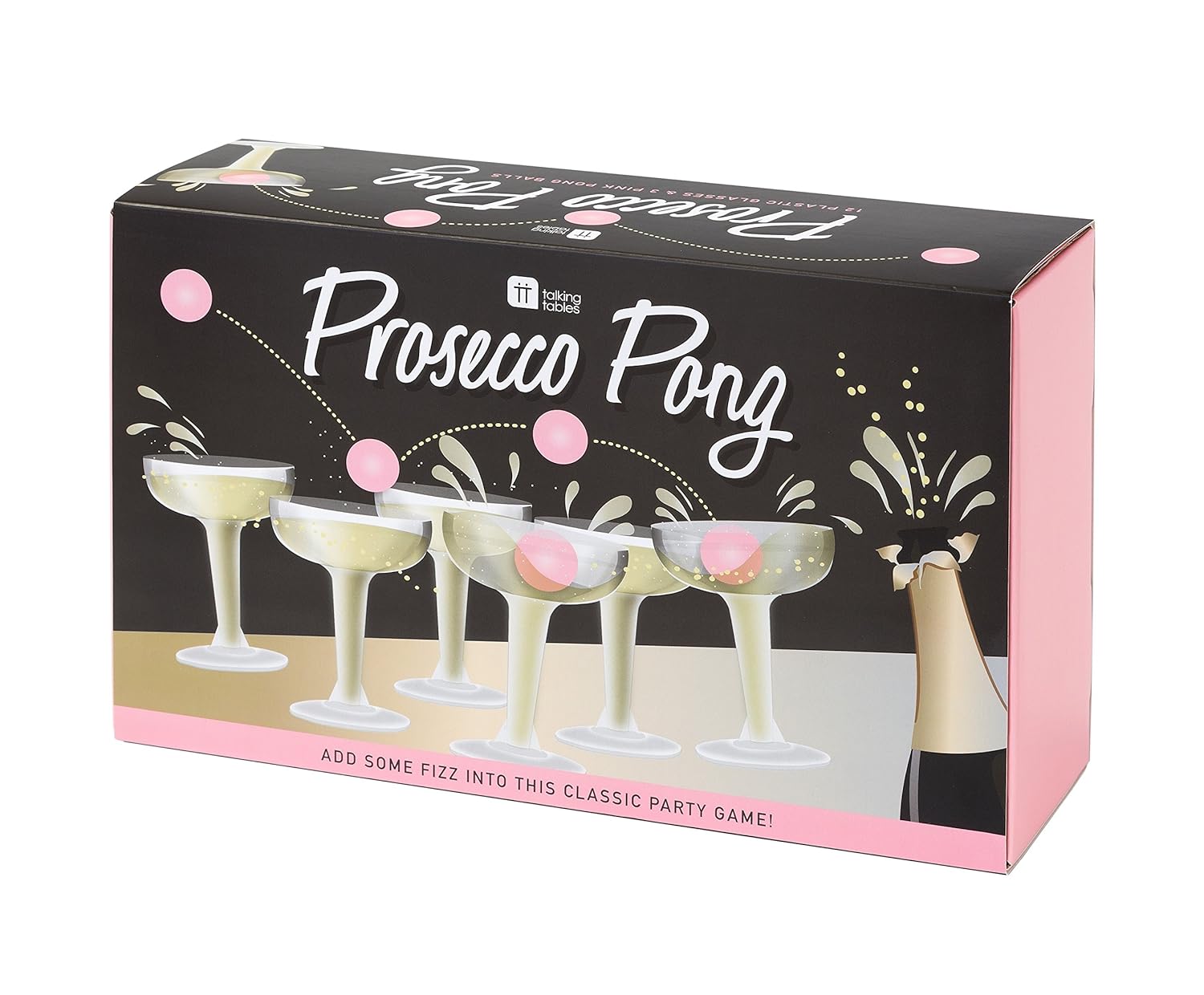Prosecco Pong Drinking Game Set with Balls - Perfect for Bachelorette, Girls Night, Birthday, Bridal Shower, NYE, Christmas - Includes 12 Glasses