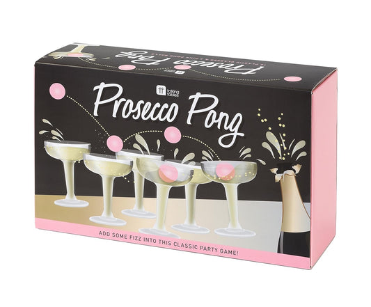 Prosecco Pong Drinking Game Set with Balls - Perfect for Bachelorette, Girls Night, Birthday, Bridal Shower, NYE, Christmas - Includes 12 Glasses