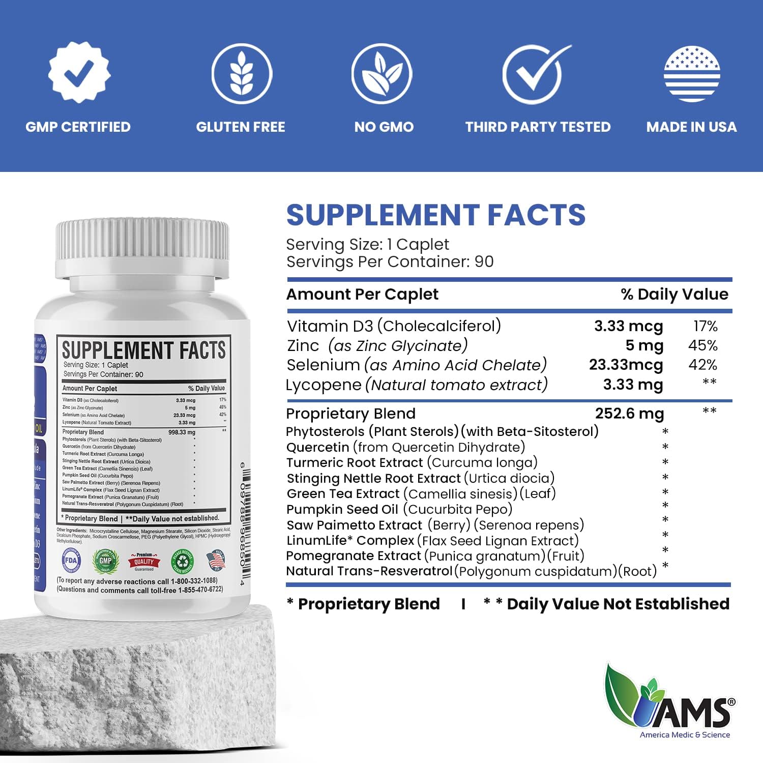 Prosta-Forte: Advanced Prostate Supplement with Saw Palmetto, Vitamin D3, Zinc, and Pumpkin Seed Oil (90 Caplets)