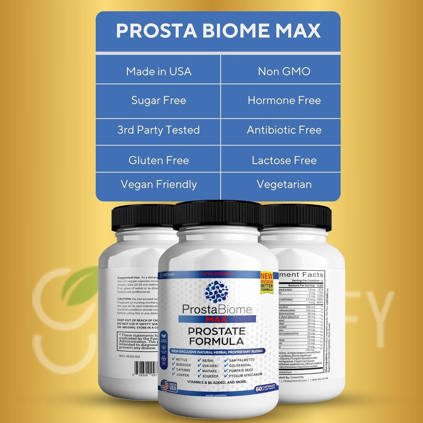 ProstaBiome Max Prostate Support Formula with Saw Palmetto - 60 Capsules, Natural Herbal Blend for Men's Health