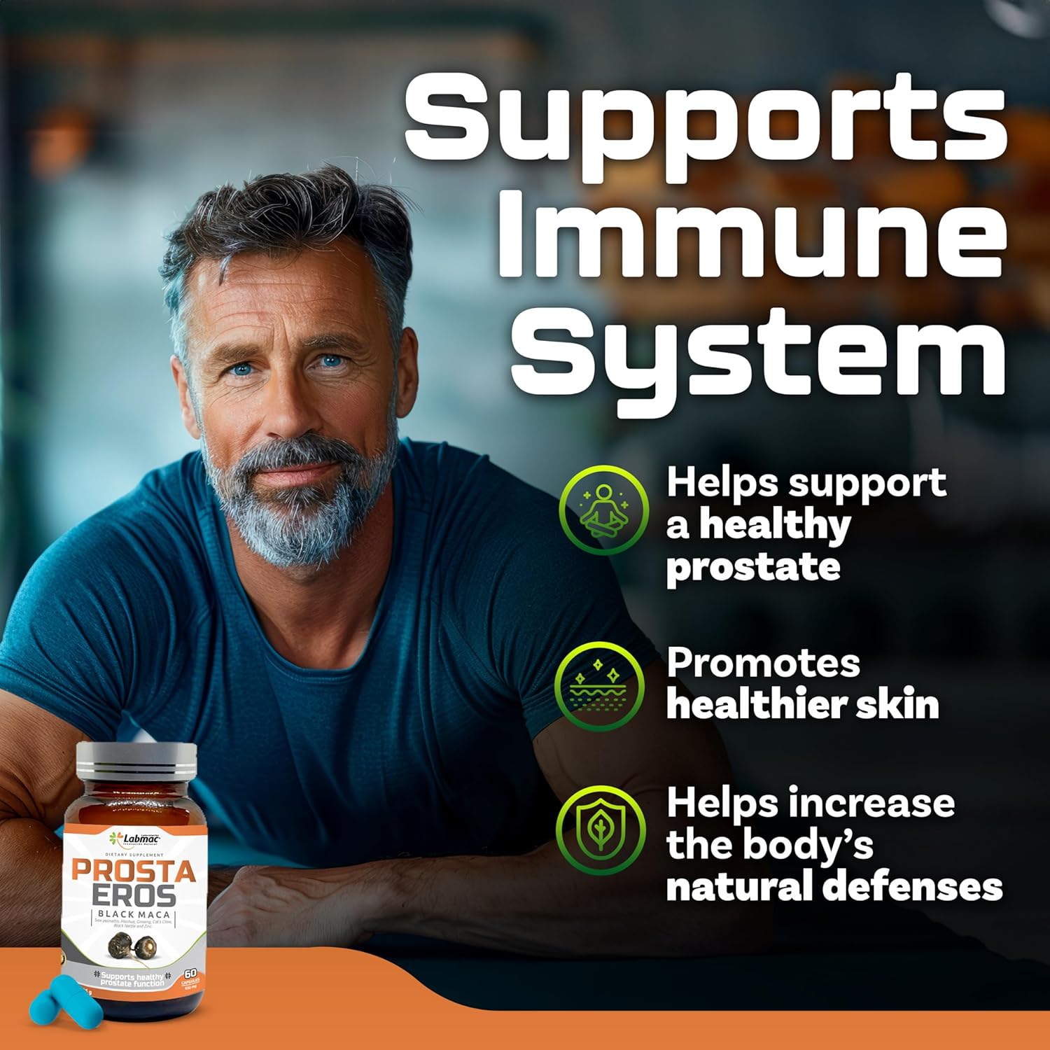 ProstaEros Prostate Support Supplement - 7 Natural Ingredients including Black Maca and Saw Palmetto - 60 Capsules