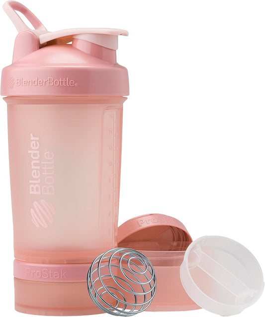 ProStak System BlenderBottle Shaker Bottle with Pill Organizer, 22oz - Rose Pink