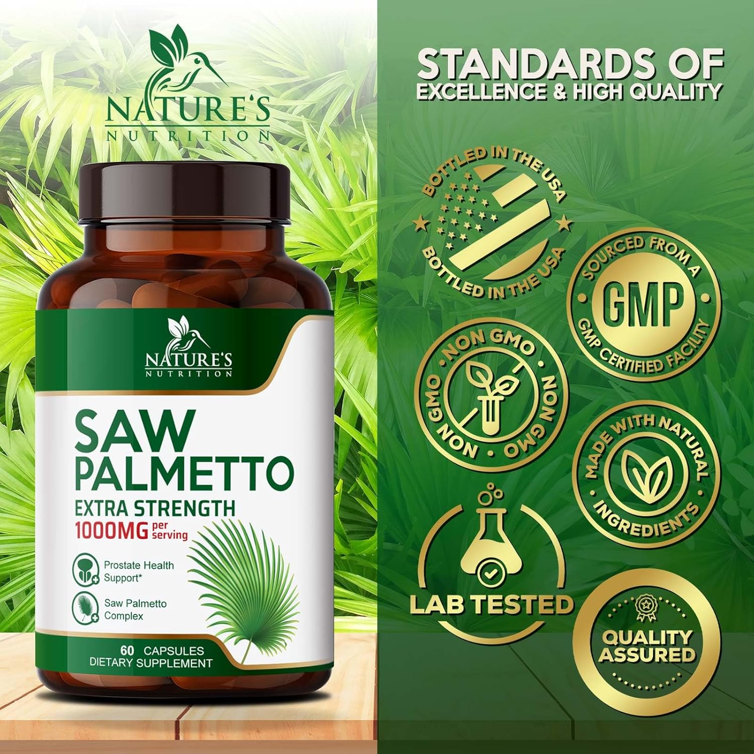 Prostate Health Supplement 1000MG - Saw Palmetto Extract for Men's Health - Supports Urinary Health - 60 Capsules