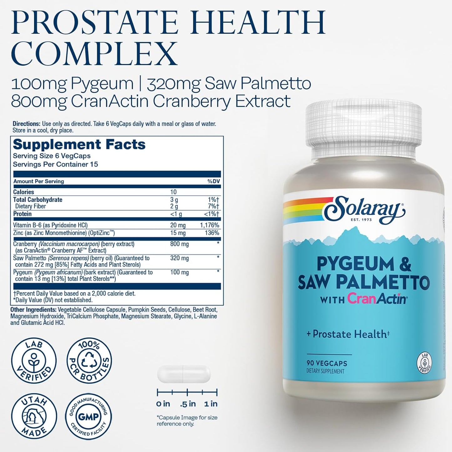 Prostate Health Supplement with Pygeum, Saw Palmetto, and Cranberry Extracts - 90 VegCaps, Lab Verified, 60-Day Guarantee