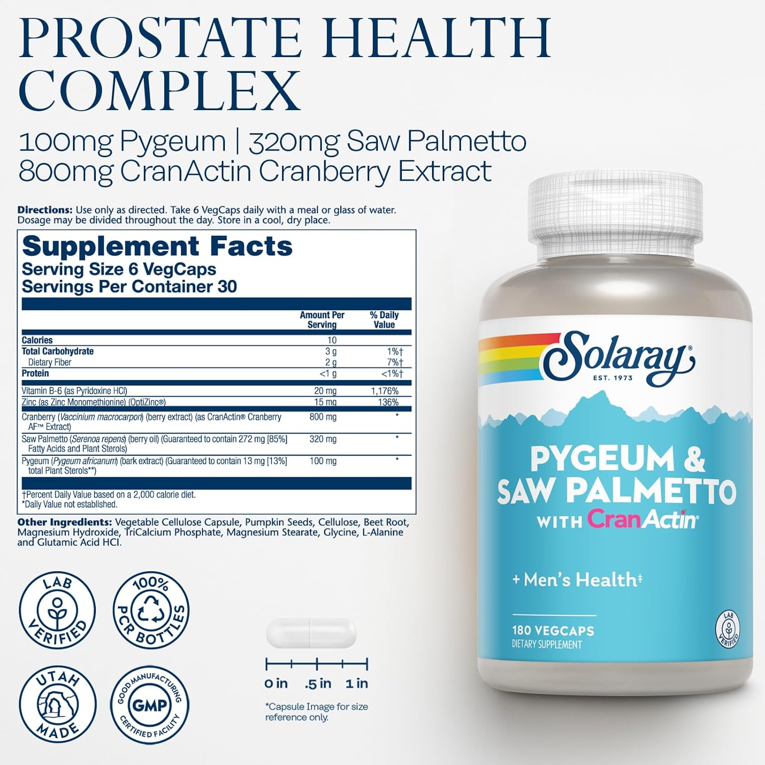 Prostate Health Supplement with Pygeum, Saw Palmetto, and Cranberry Extracts - 180 CT, Lab Verified, 60-Day Guarantee