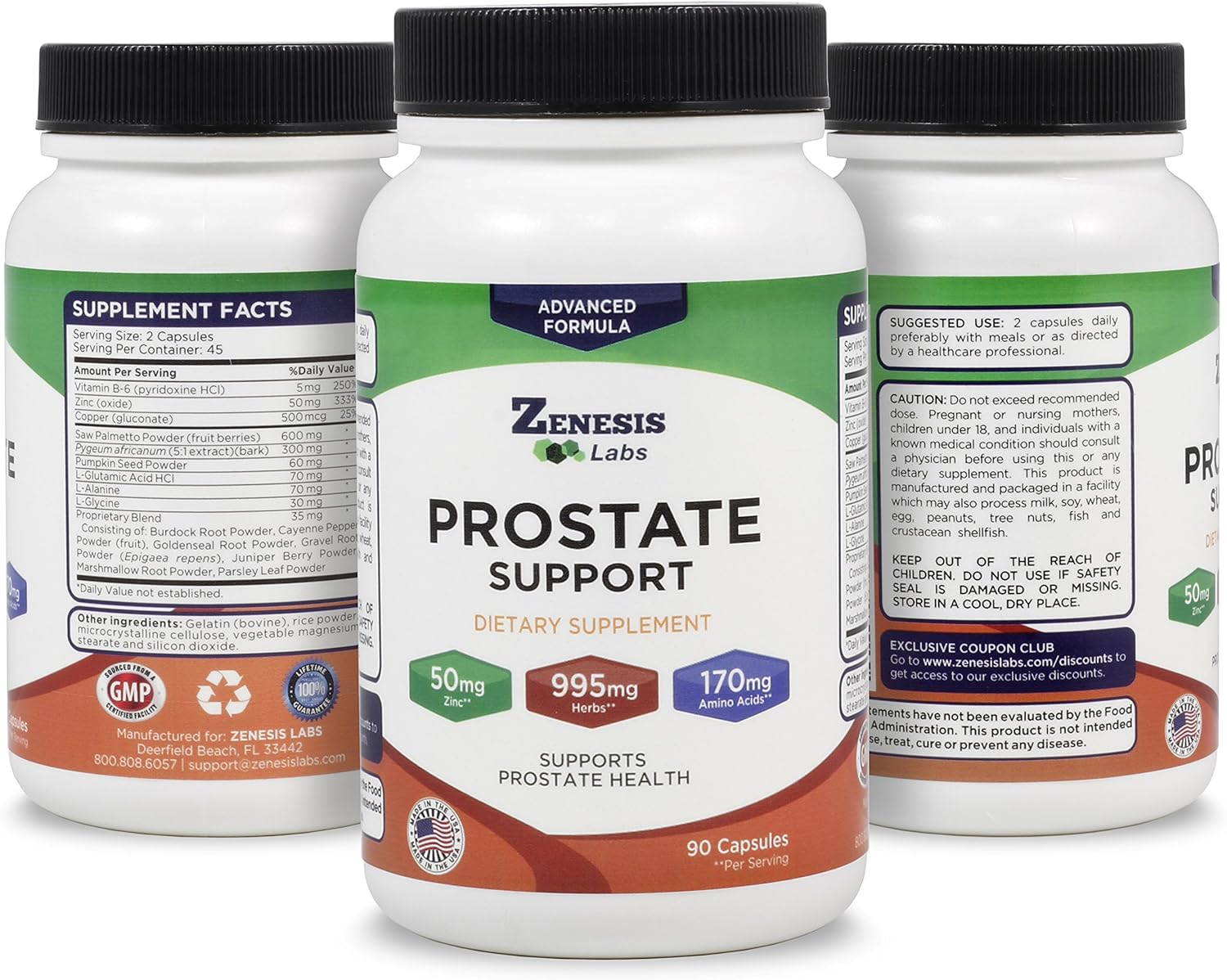 Prostate Health Supplement with Saw Palmetto, Zinc, Pumpkin Seed - 90 Capsules - Burdock Root, Amino Acids, Extracts - 45 Day Supply