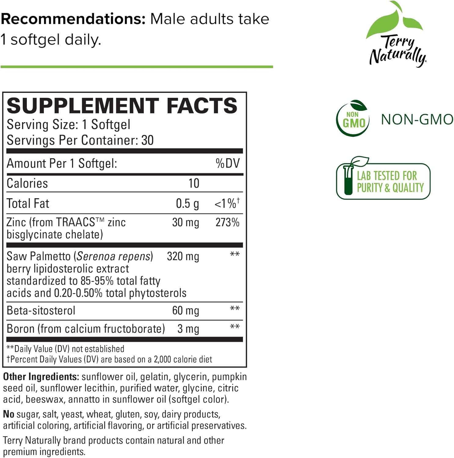 Prostate Health Support Softgels with Boron, Saw Palmetto, and Zinc - Non-GMO & Gluten-Free - 30 Softgels