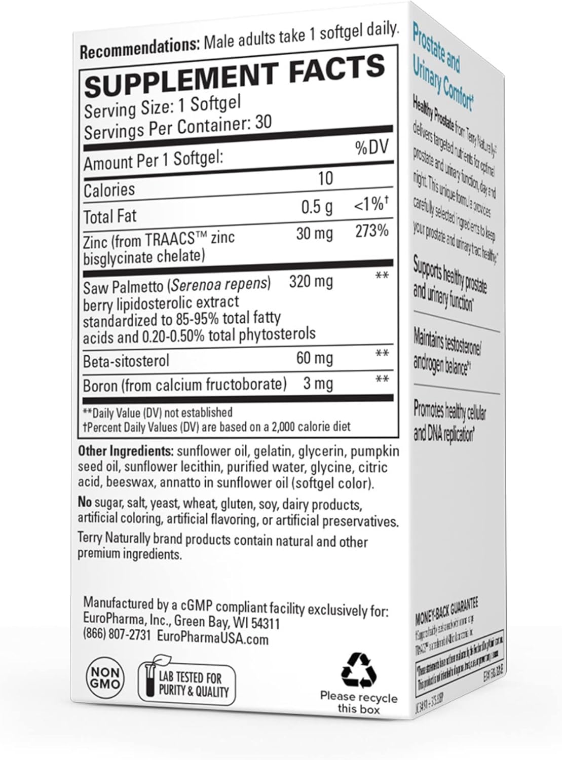 Prostate Health Support Softgels with Boron, Saw Palmetto, and Zinc - Non-GMO & Gluten-Free - 30 Softgels