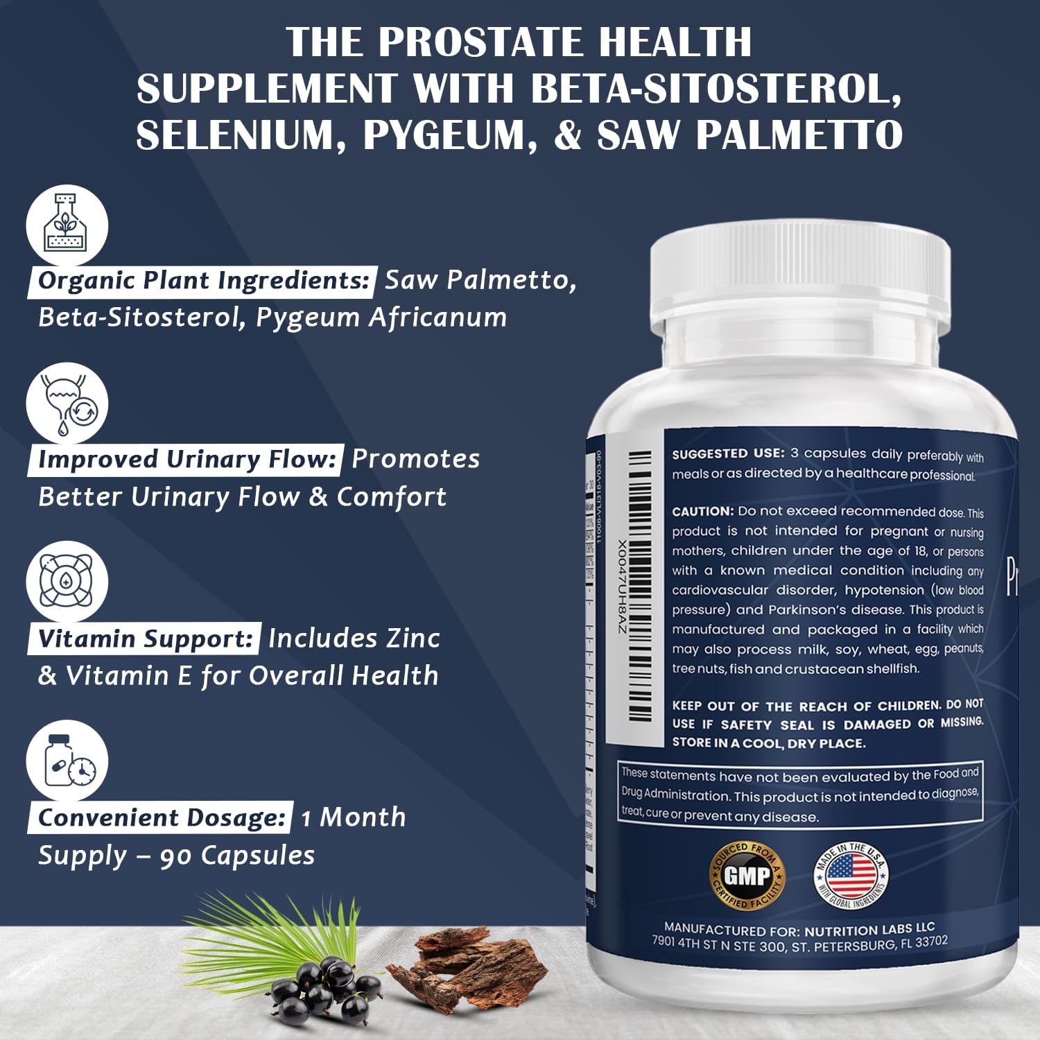 Prostate Health Support Supplement for Men - 90 CT with Beta Sitosterol, Selenium, Pygeum, and Saw Palmetto Extract | Support Prostate Health and Reduce Frequent Urination