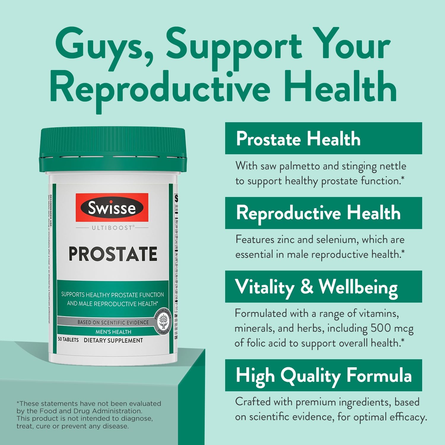 Prostate Health Support Supplement for Men | Saw Palmetto, Zinc, Selenium, Stinging Nettle Root | 50 Tablets