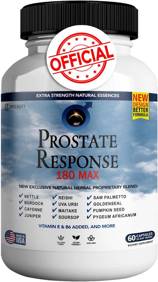 Prostate Support Capsules - Greenvify Prostate Response 180 Max Formula for Men - Natural Health Supplements for Normal Function