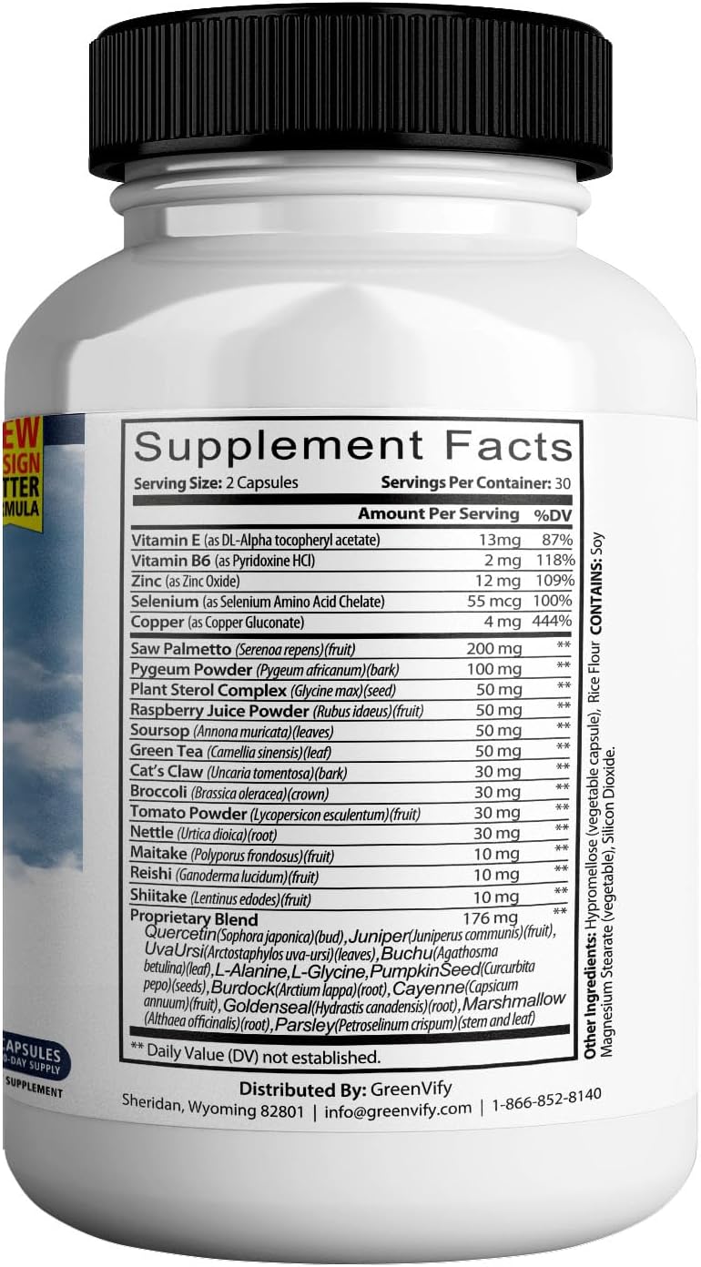 Prostate Support Capsules - Greenvify Prostate Response 180 Max Formula for Men - Natural Health Supplements for Normal Function