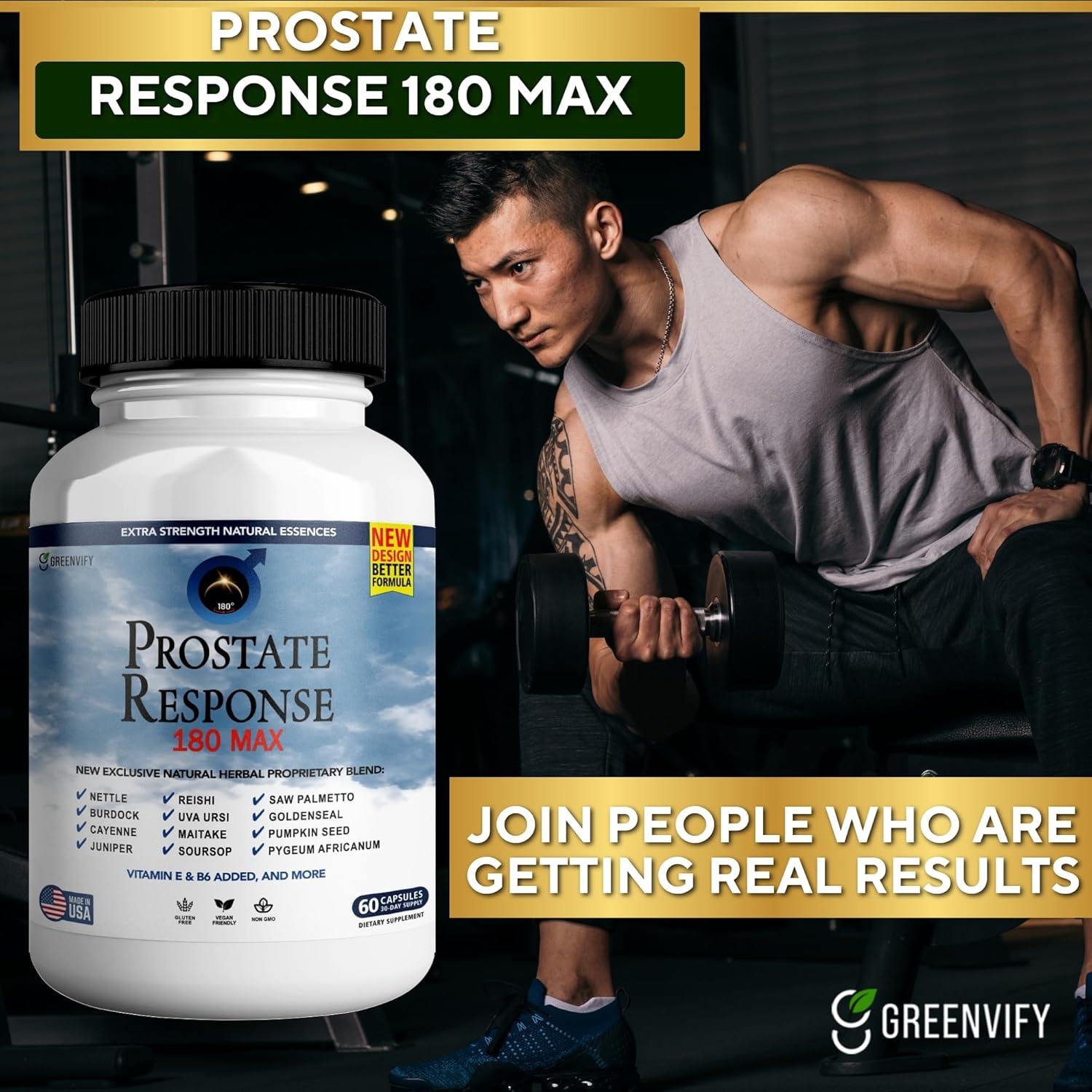 Prostate Support Capsules - Greenvify Prostate Response 180 Max Formula for Men - Natural Health Supplements for Normal Function