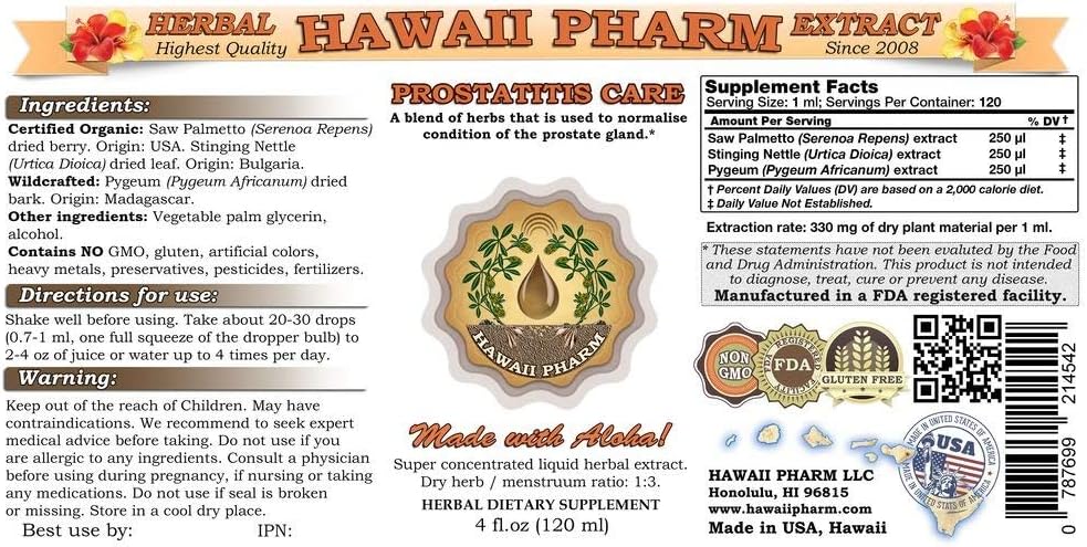 Prostate Support Dietary Supplement with Pygeum, Saw Palmetto, and Stinging Nettle Tincture 4 oz - Alcohol-based Extract