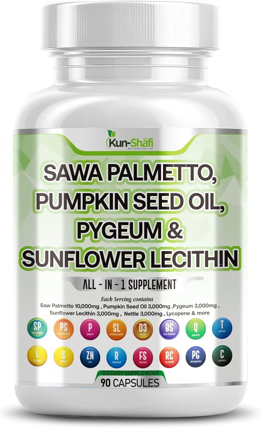Prostate Support Supplement for Men - Saw Palmetto, Pumpkin Seed Oil, Pygeum, Sunflower Lecithin, Stinging Nettle, Cranberry, Lycopene - 90 Capsules