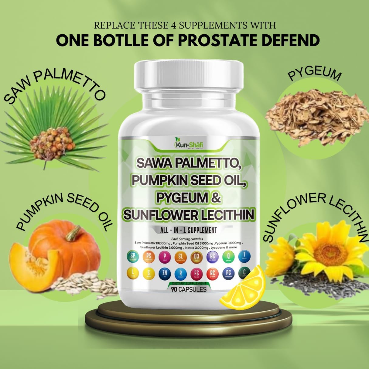 Prostate Support Supplement for Men - Saw Palmetto, Pumpkin Seed Oil, Pygeum, Sunflower Lecithin, Stinging Nettle, Cranberry, Lycopene - 90 Capsules