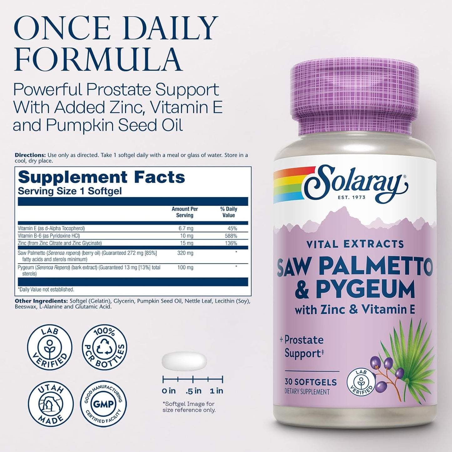 Prostate Support Supplement for Men - Saw Palmetto & Pygeum Blend with Zinc, Vitamin E, and Pumpkin Seed Oil - 30 Softgels, 60-Day Guarantee
