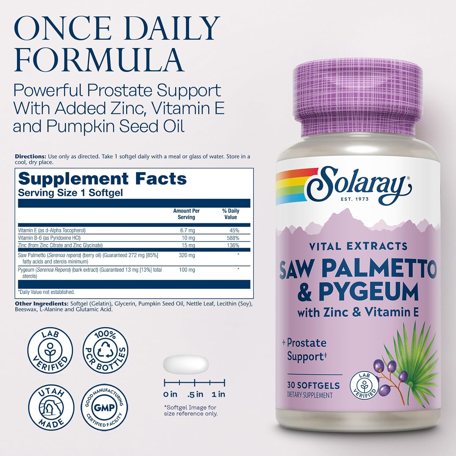 Prostate Support Supplement for Men - Saw Palmetto & Pygeum Blend with Zinc, Vitamin E, and Pumpkin Seed Oil - 30 Softgels, 60-Day Guarantee