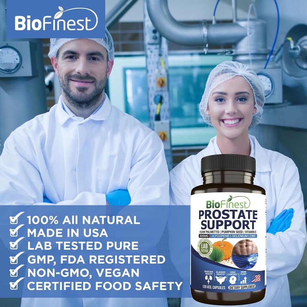 Prostate Support Supplement for Men - Saw Palmetto, Lycopene, Pumpkin Seed, Pygeum, Zinc, Selenium - Promotes Healthy Bladder and Prostate Function - 120 Veg Capsules - Made in USA