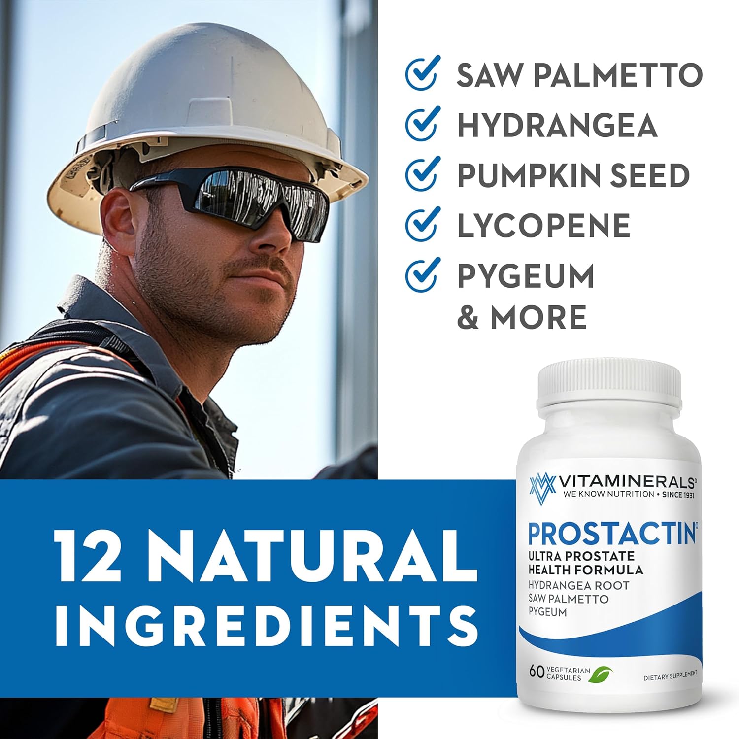 Prostate Support Supplement with Saw Palmetto, Pygeum, Lycopene, Pumpkin Seed - 60 Veggie Capsules