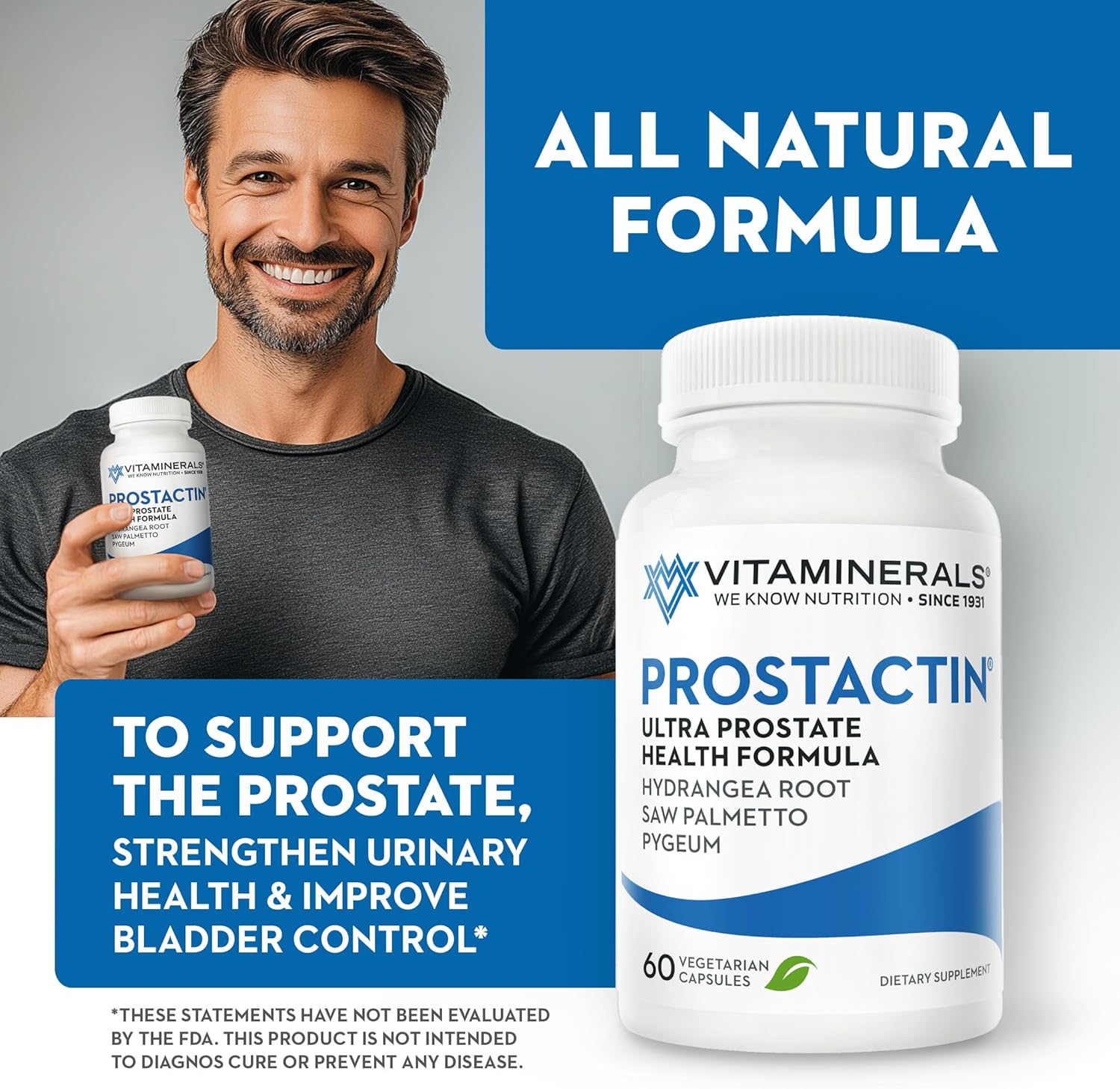 Prostate Support Supplement with Saw Palmetto, Pygeum, Lycopene, Pumpkin Seed - 60 Veggie Capsules