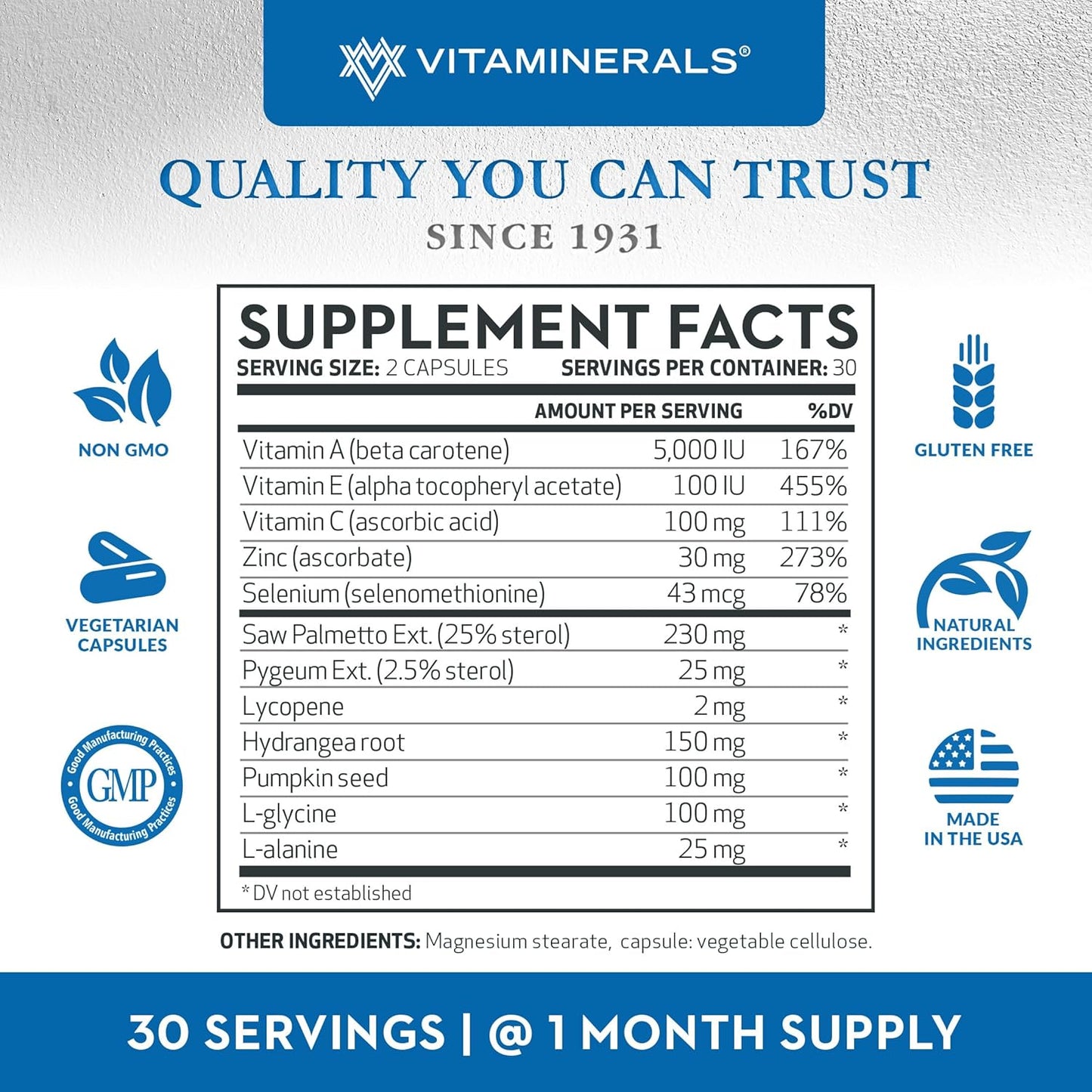 Prostate Support Supplement with Saw Palmetto, Pygeum, Lycopene, Pumpkin Seed - 60 Veggie Capsules