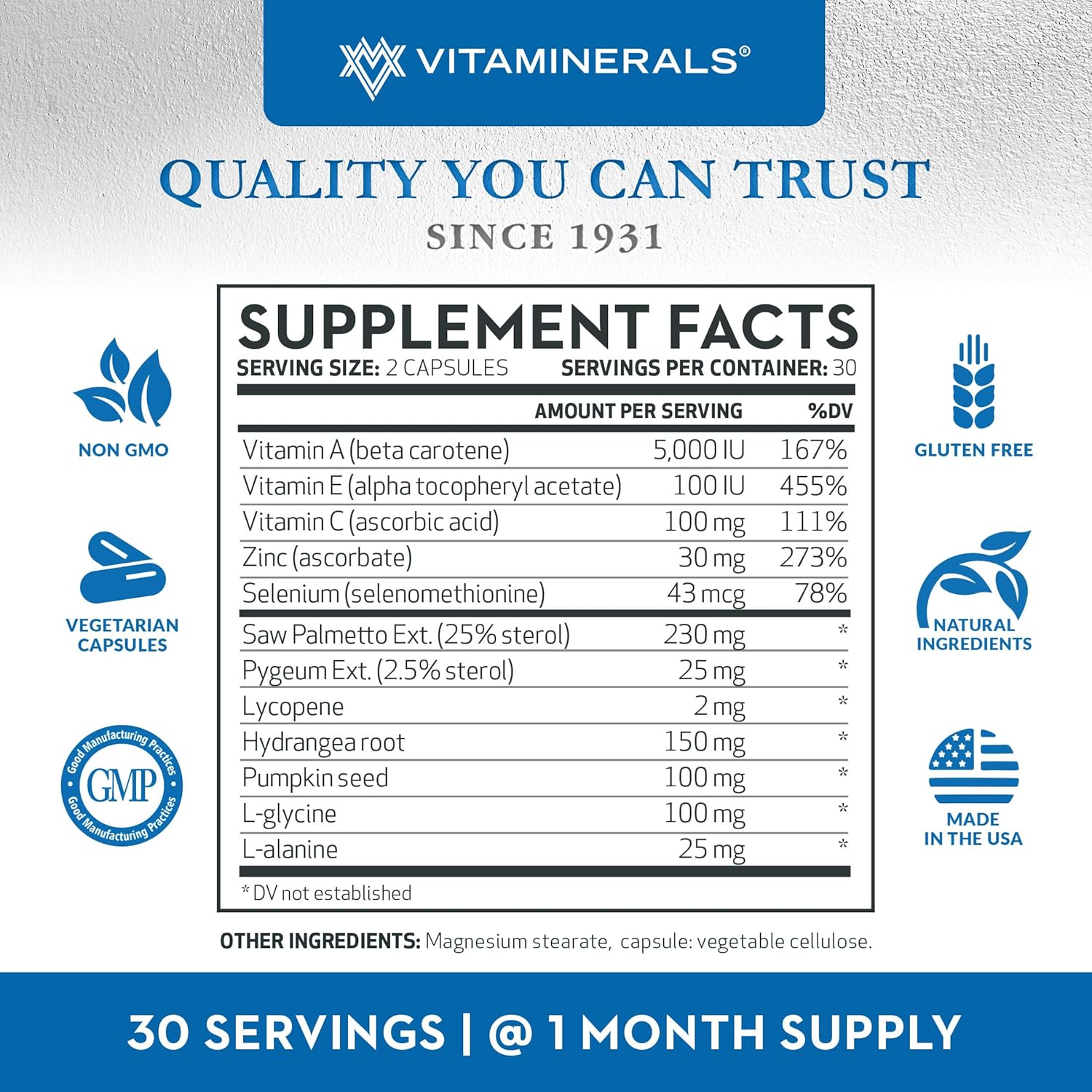 Prostate Support Supplement with Saw Palmetto, Pygeum, Lycopene, Pumpkin Seed - 60 Veggie Capsules