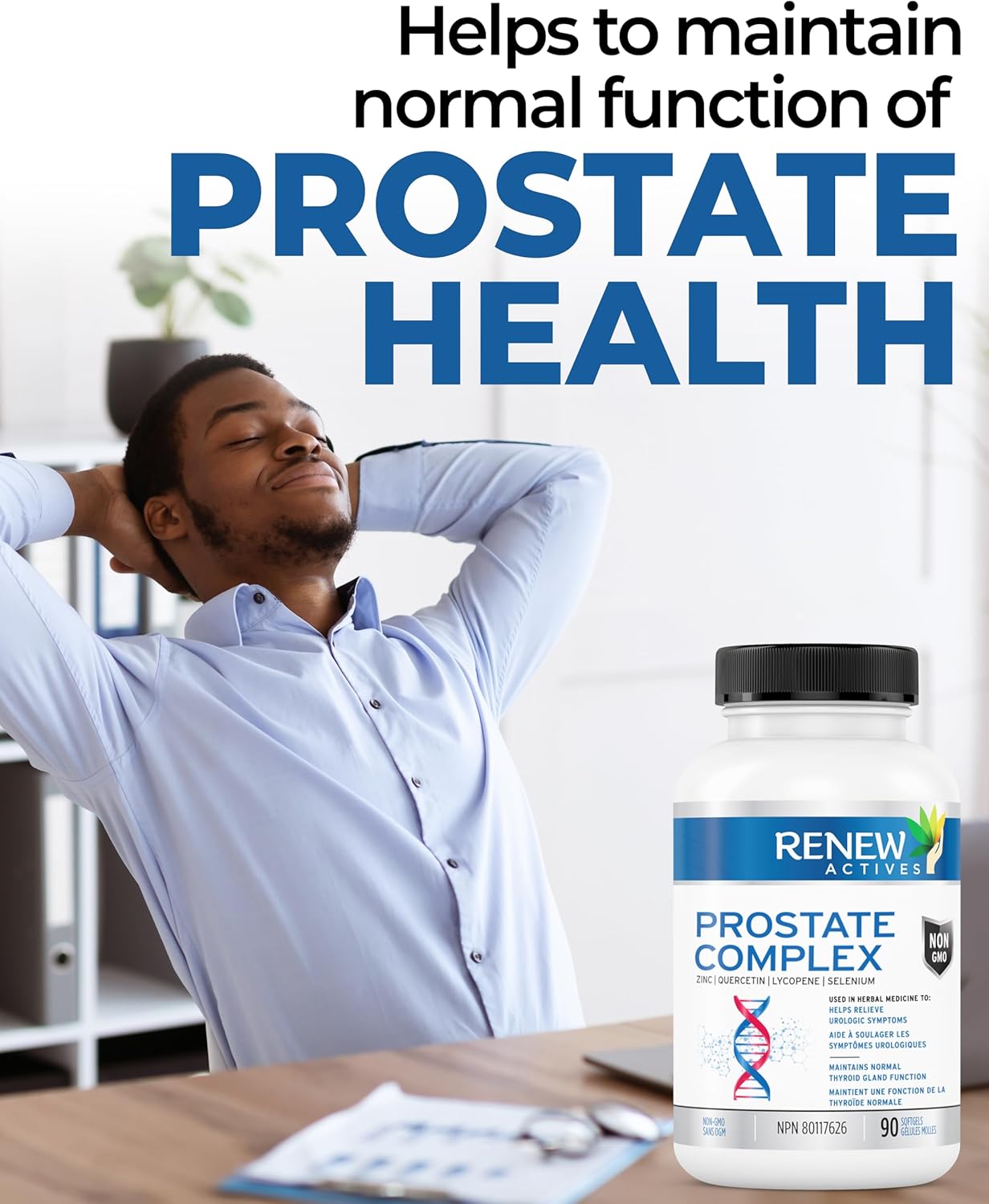 Prostate, Thyroid, and Eye Health Formula for Men - Antioxidant Blend Supplements - 90 Softgels - Made in Canada