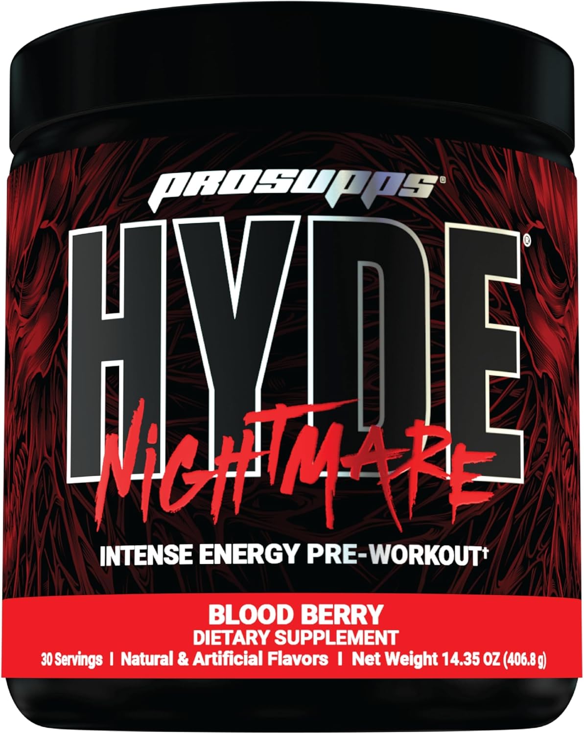 PROSUPPS Hyde Nightmare Pre-Workout Powder Energy Drink - Citrulline, Beta Alanine, & Nootropics for Intense Energy & Mental Focus (Blood Berry, 30 Servings)
