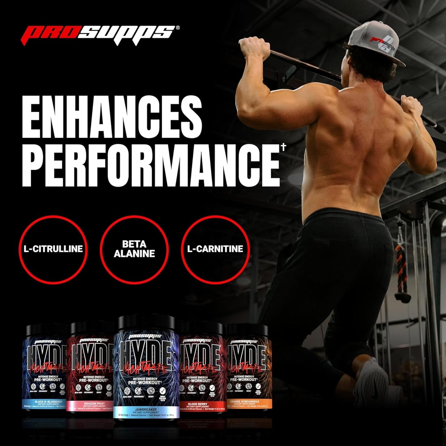 PROSUPPS Hyde Nightmare Pre-Workout Powder Energy Drink - Citrulline, Beta Alanine, & Nootropics for Intense Energy & Mental Focus (Blood Berry, 30 Servings)