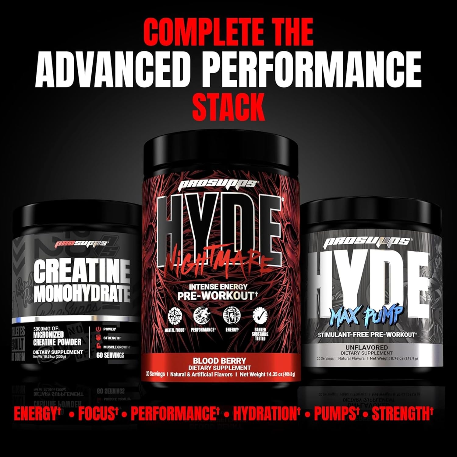 PROSUPPS Hyde Nightmare Pre-Workout Powder Energy Drink - Citrulline, Beta Alanine, & Nootropics for Intense Energy & Mental Focus (Blood Berry, 30 Servings)
