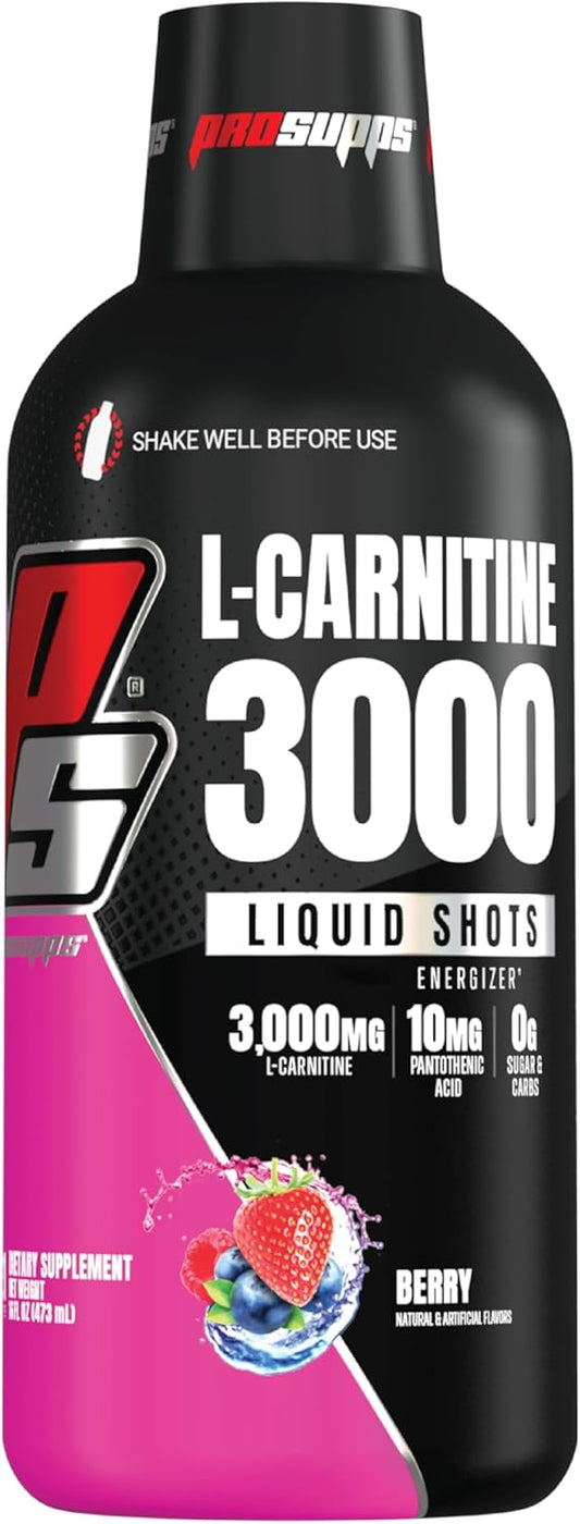 PROSUPPS L-Carnitine Liquid Shots - Stimulant-Free Workout Drink for Muscle Recovery & Performance - Clean Energy, No Sugar, No Carbs - 31 Servings, 3000 Berry Flavor